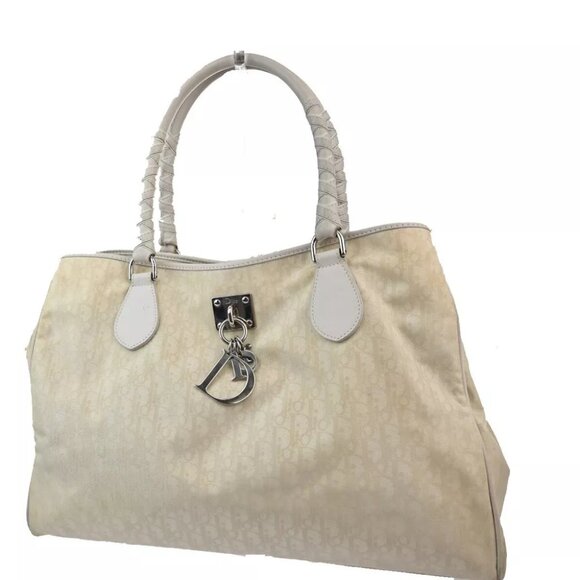 CHRISTIAN DIOR Trotter Shoulder Hand Bag Nylon Leather Beige Italy 73FA468 - Picture 1 of 16